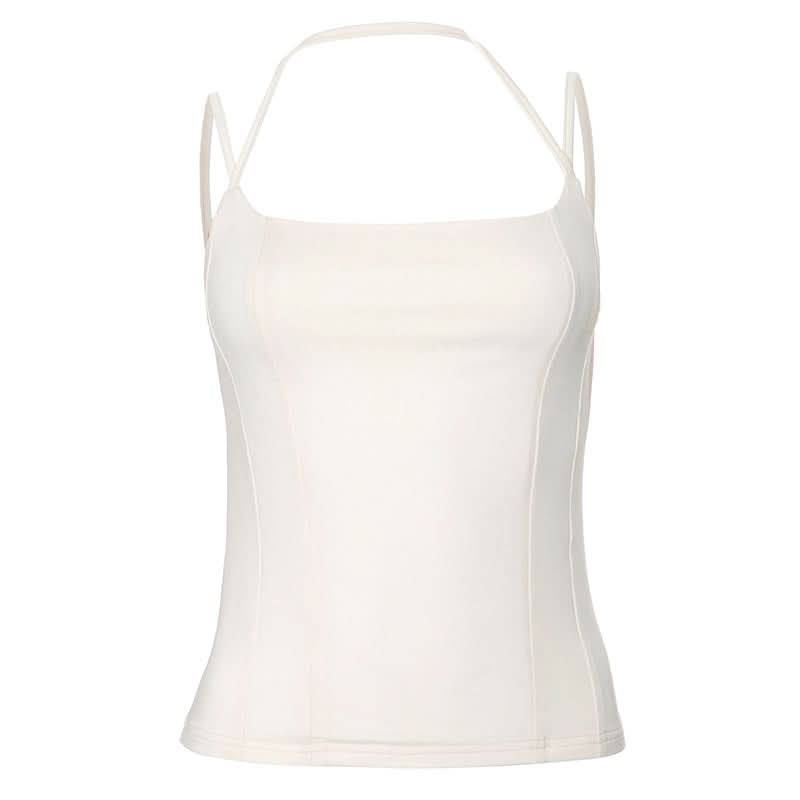 Square neck halter backless solid cami top