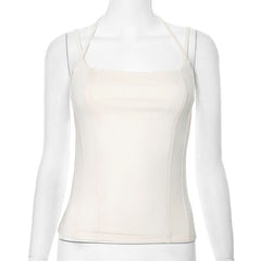 Square neck halter backless solid cami top
