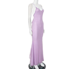 V neck cross back bowknot cami maxi dress