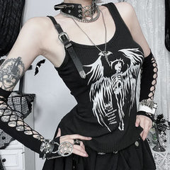Buckle u neck skull pattern irregular top