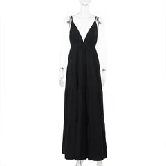 Ruched deep v neck backless cami maxi dress