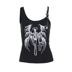 Buckle u neck skull pattern irregular top