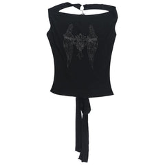Cowl neck beaded cross pattern backless top