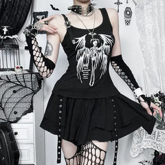 Buckle u neck skull pattern irregular top