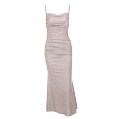 Ruched square neck backless cami midi dress