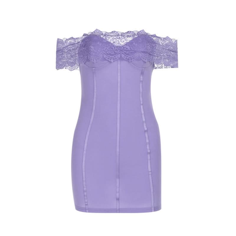Purple off shoulder lace backless mini dress
