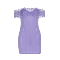 Purple off shoulder lace backless mini dress