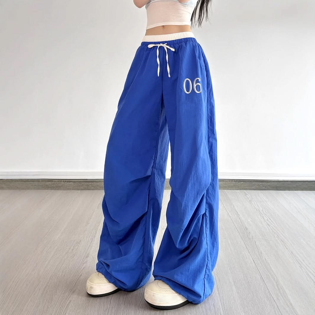 Drawstring letter print ruched low rise pant