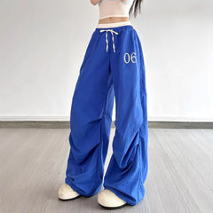 Drawstring letter print ruched low rise pant