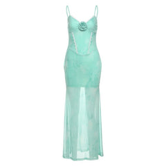 Flower applique contrast lace hem cami maxi dress