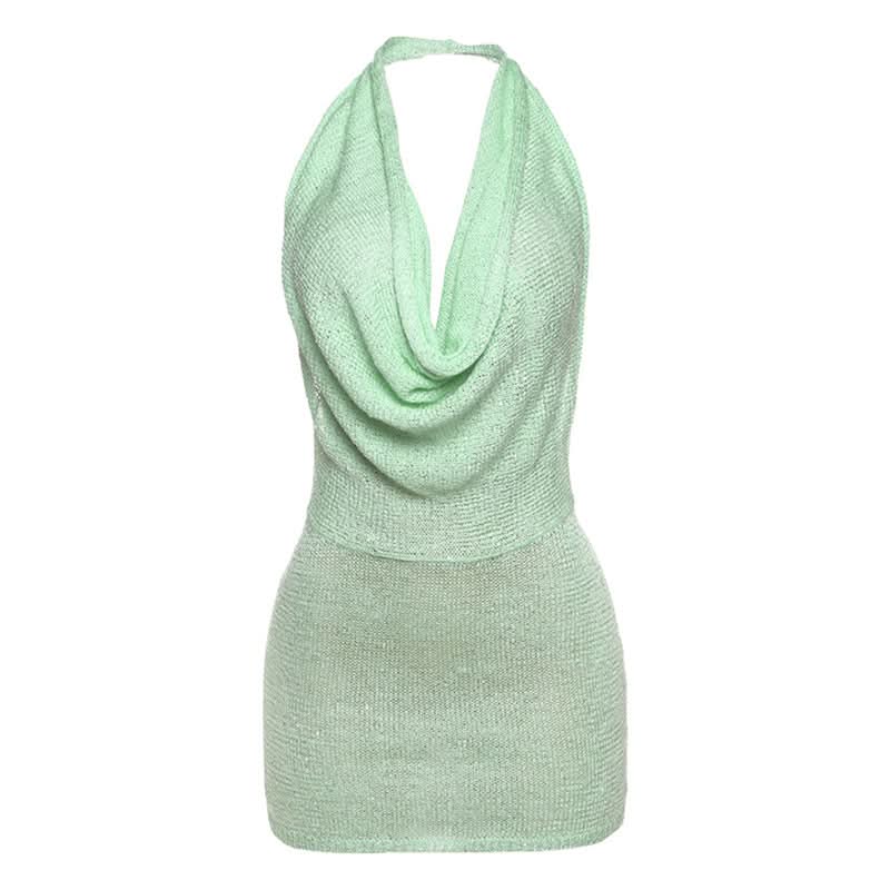 Halter cowl neck knitted backless mini dress