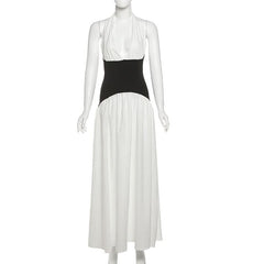 Halter v neck backless ruched maxi dress