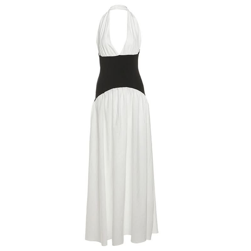 Halter v neck backless ruched maxi dress
