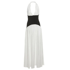 Halter v neck backless ruched maxi dress