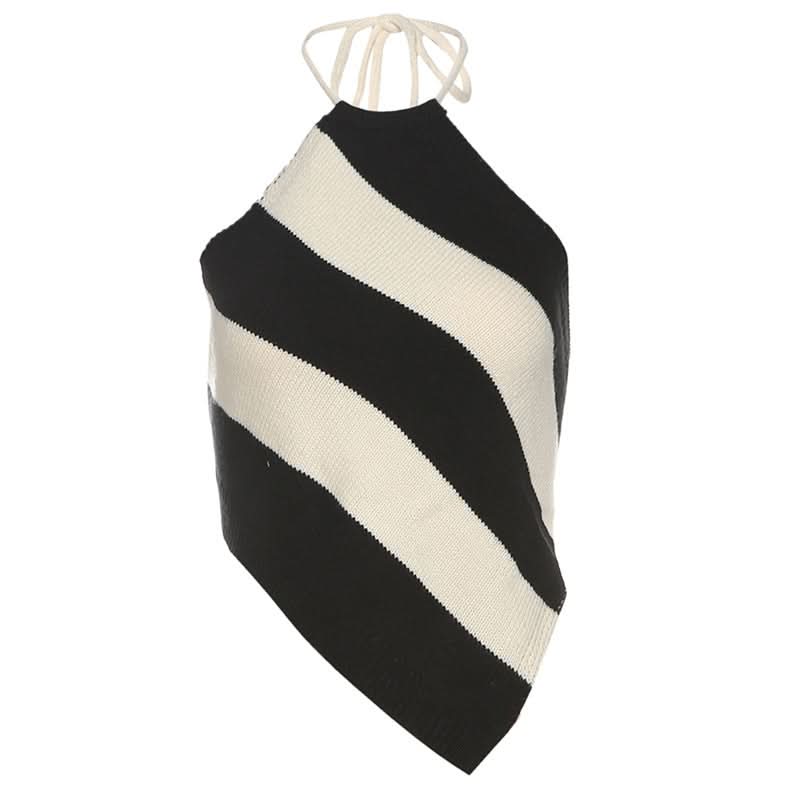 Halter striped self tie backless top