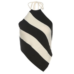 Halter striped self tie backless top