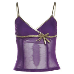 V neck mesh bowknot cami top