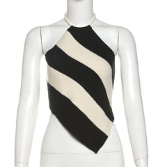 Halter striped self tie backless top