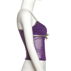 V neck mesh bowknot cami top