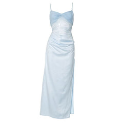 Lace patchwork slit cami mini dress