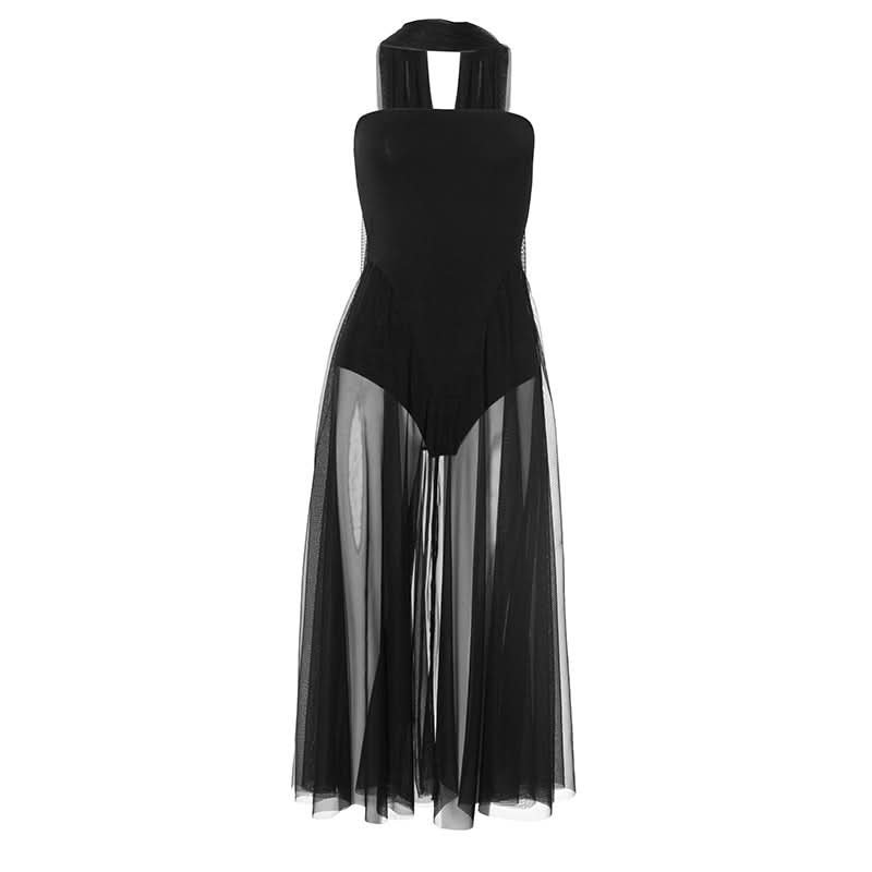 Mesh patchwork tube maxi dress