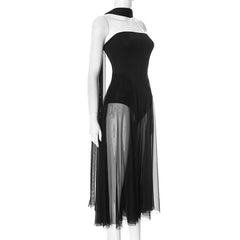 Mesh patchwork tube maxi dress
