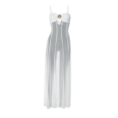 Mesh hollow out flower applique cami cut out maxi dress