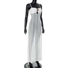Mesh hollow out flower applique cami cut out maxi dress