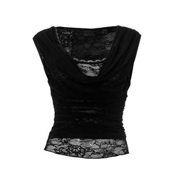 Ruched lace patchwork mesh top