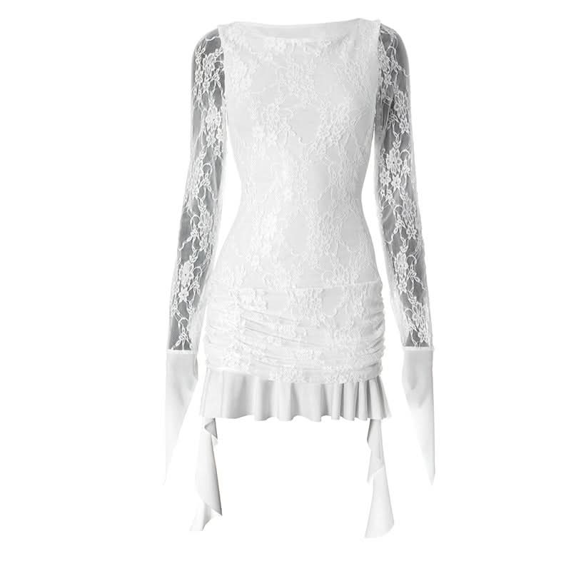 Long sleeve lace ruffle mini dress