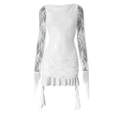 Long sleeve lace ruffle mini dress