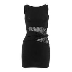 Lace patchwork sleeveless mini dress