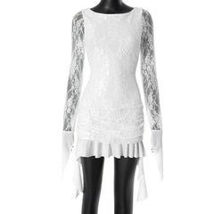 Long sleeve lace ruffle mini dress