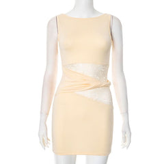 Lace patchwork sleeveless mini dress