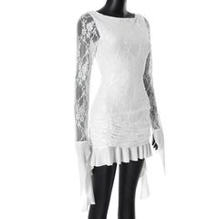 Long sleeve lace ruffle mini dress