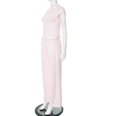 Short sleeve ruffle bowknot pant set