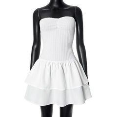 Ribbed ruffle backless mini dress