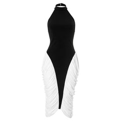 Halter ruched backless midi dress