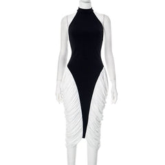 Halter ruched backless midi dress