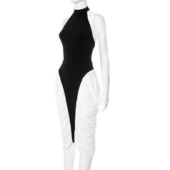 Halter ruched backless midi dress