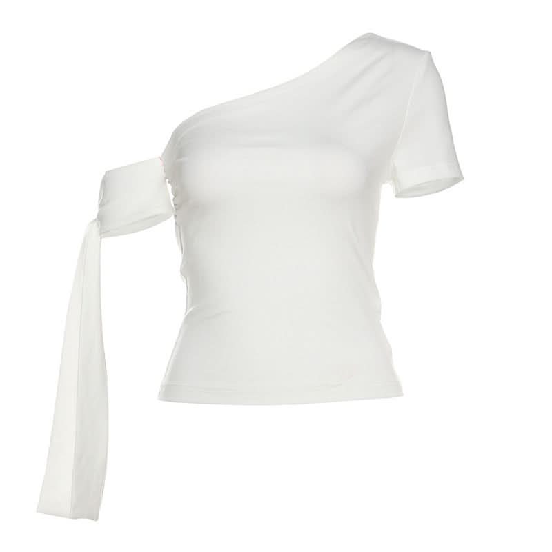 One shoulder solid ruched top