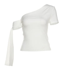 One shoulder solid ruched top