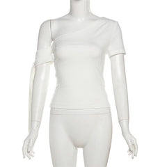 One shoulder solid ruched top