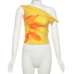 Off shoulder flower print ruched top