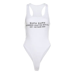 U neck letter print tank bodysuit