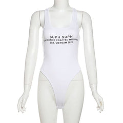 U neck letter print tank bodysuit