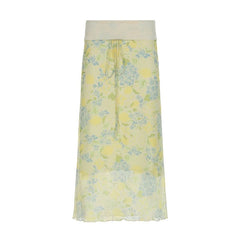 Flower print ruffle self tie maxi skirt