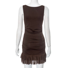 Sleeve mesh patchwork ruched mini dress