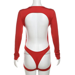 Long sleeve crewneck backless hollow out bodysuit
