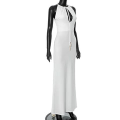 Hollow out beaded self tie cut out maxi dress